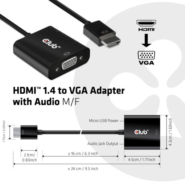 CLUB3D CAC-1302 video kabel adapter 0,5 m HDMI Type A (Standaard) VGA (D-Sub) Zwart - Afbeelding 2