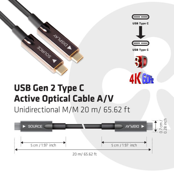 CLUB3D USB Gen 2 Type C actieve optische kabel 4K 60Hz Ultra HD unidirectioneel M/M 20 meter - Afbeelding 6
