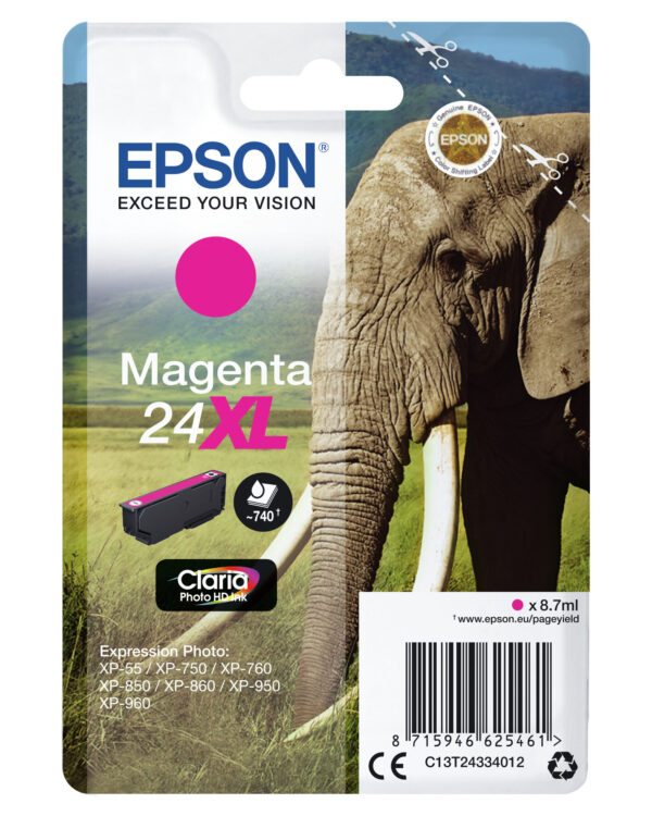 Epson Elephant Singlepack Magenta 24XL Claria Photo HD Ink - Afbeelding 5