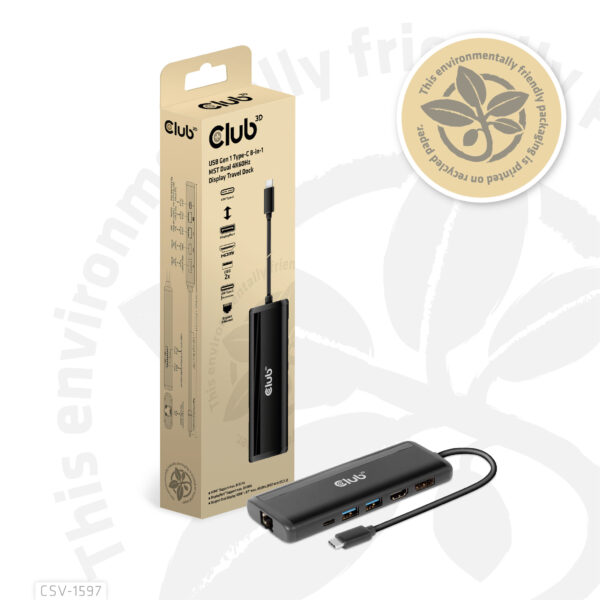 CLUB3D USB Gen 1 Type-C 8-in-1 MST Dual 4K60Hz Display Travel Dock - Afbeelding 4