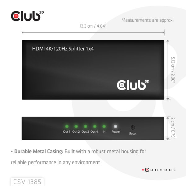 CLUB3D 1 to 4 HDMI™ Splitter 4K120Hz - Afbeelding 4