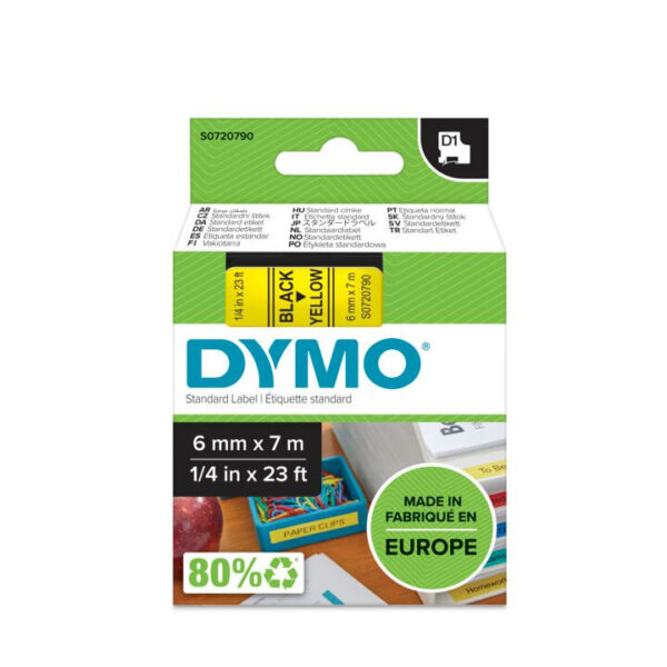DYMO D1 -Standard Labels - Black on Yellow - 6mm x 7m - Afbeelding 2