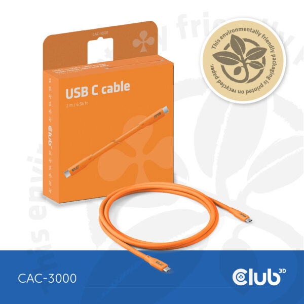 CLUB3D USB C oplaadkabel oranje siliconen & tangle-free - Afbeelding 4