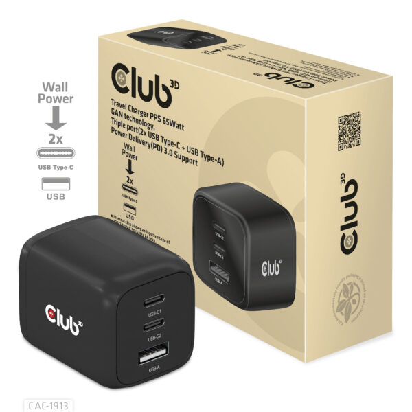 CLUB3D CAC-1913EU Travel Charger 65W GaN - Afbeelding 12