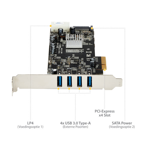 StarTech.com 4-poorts PCI Express (PCIe) SuperSpeed USB 3.0 kaartadapter met 4 speciale 5 Gbps kanalen UASP SATA/LP4-voeding - Afbeelding 3