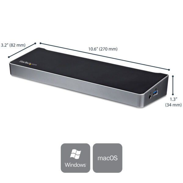 StarTech.com 4K USB-C Dock, Triple UHD 4K Monitor Docking Station, Mac & Windows, USB C to HDMI & DisplayPort, 60W Power Deliver - Afbeelding 2