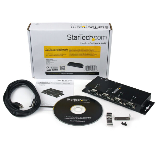 StarTech.com 4-poort USB naar DB9 RS232 Seriële Adapter Hub – Industrieel DIN-rail en Wandmontage - Afbeelding 3