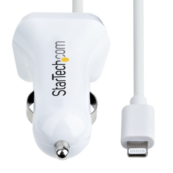 StarTech.com USB Autolader met 1m Lightning Spiraalkabel, 12W, Wit, 2 Port USB Tablet en Telefoon Oplader, Dubbele USB Car Charg - Afbeelding 3