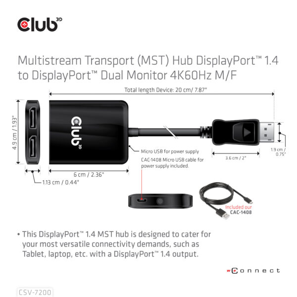 CLUB3D MST hub DisplayPort 1.4 to DisplayPort + HDMI 4K60Hz M/F - Afbeelding 5