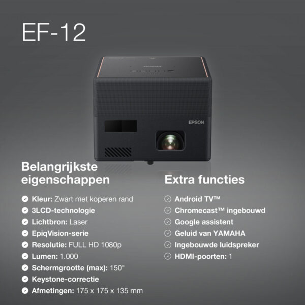 Epson EF-12 mini smart laserprojector, koperen details, 1000 lumen, scherm van maximaal 150 inch - Afbeelding 100