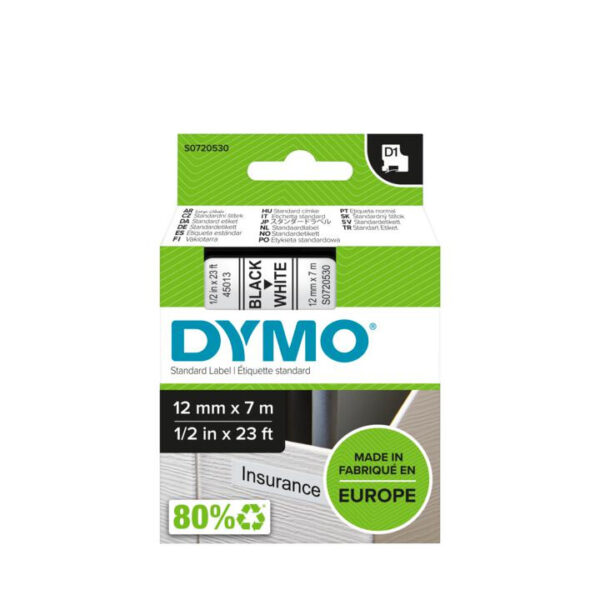 DYMO D1 -Standard Labels - Black on White - 12mm x 7m - Afbeelding 3