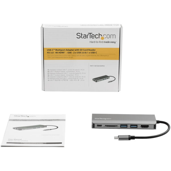StarTech.com USB-C Multiport Adapter - USB-C Travel Dock met 4K HDMI, 3x USB 3.0 Hub, SD/SDHC, GbE, 60W PD 3.0 Pass-Through - Co - Afbeelding 2