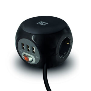 ACT Stekkerdoos cube met 3 stopcontacten, USB-A-poorten, 1,5m