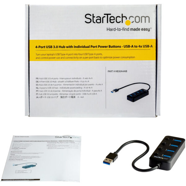 StarTech.com 4 Port USB 3.0 Hub - USB-A naar 4x USB 3.0 Type-A met 1x On/Off Switch per Poort - SuperSpeed USB 3.2 Gen 1 (5Gbps) - Afbeelding 2