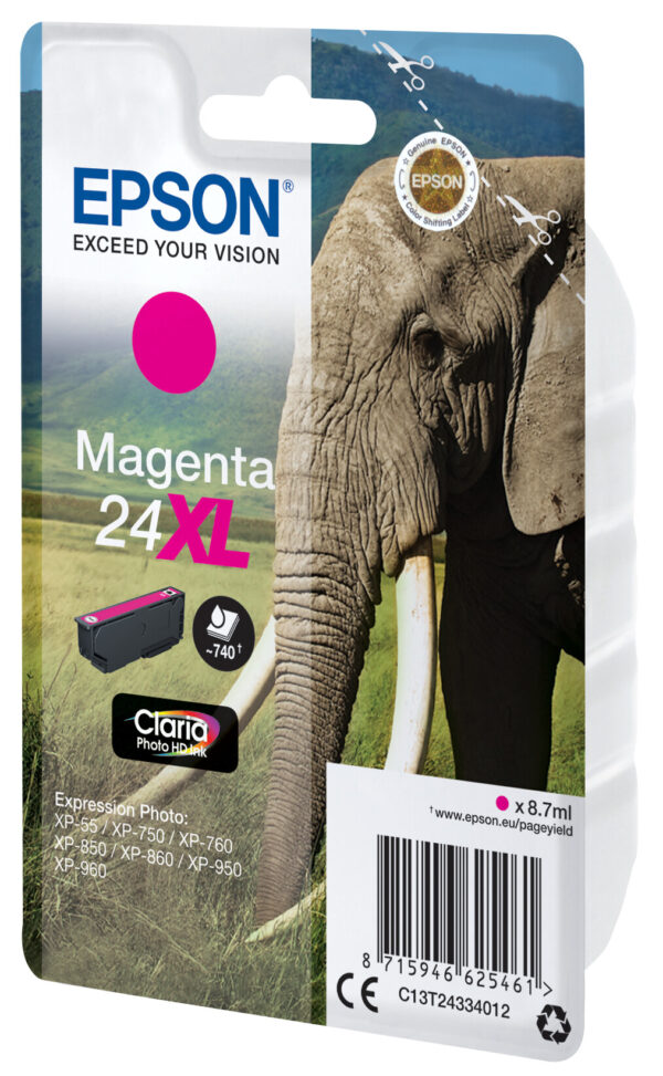 Epson Elephant Singlepack Magenta 24XL Claria Photo HD Ink - Afbeelding 6