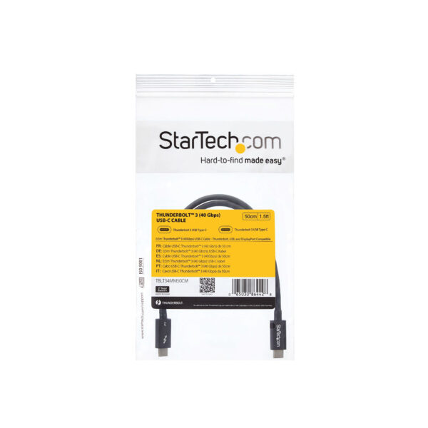 StarTech.com 50cm Thunderbolt 3 Kabel, 40Gbps, 100W PD, 4K/5K, Thunderbolt Gecertificeerd, Thunderbolt 4/USB 3.2/DisplayPort Com - Afbeelding 2