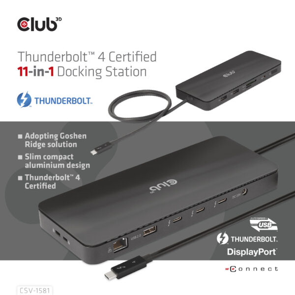 CLUB3D Thunderbolt 4 Certified 11-in-1 Docking Station - Afbeelding 2