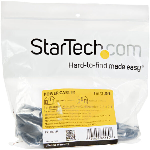 StarTech.com 1m Stroom Verlengkabel, C14 naar C13 Voedingskabel, 10A 125V, 18AWG, Computer Stroomkabel, IEC-320-C14 naar IEC-320 - Afbeelding 2