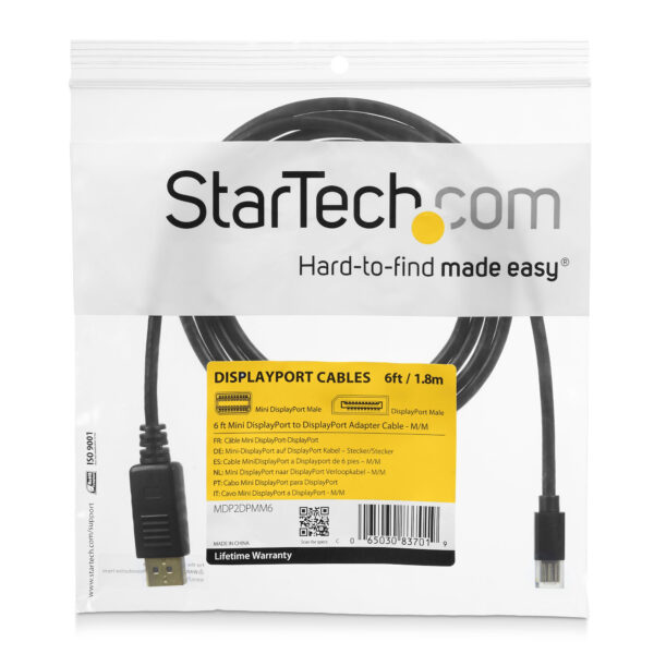 StarTech.com 2m Mini DisplayPort naar DisplayPort 1.2 Kabel - 4K x 2K UHD Mini DisplayPort naar DisplayPort Adapter Kabel - Mini - Afbeelding 6