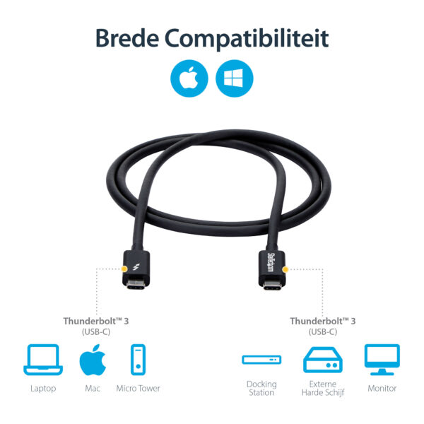 StarTech.com 1m Thunderbolt 3 Kabel, 20Gbps, 100W PD, 4K, Thunderbolt Gecertificeerd, Thunderbolt 4/USB 3.2/DisplayPort Compatib - Afbeelding 8