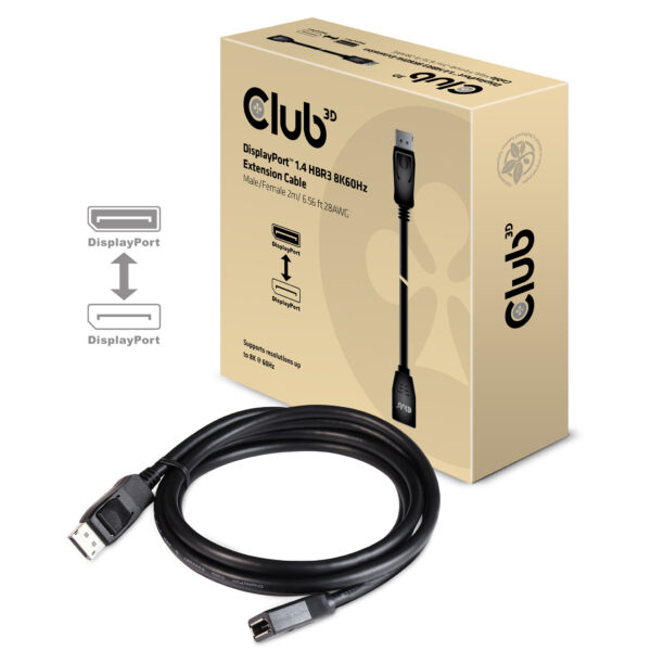 CLUB3D DisplayPort 1.4 HBR3 Extension kabel 8K60Hz M/F 2m/ - Afbeelding 9