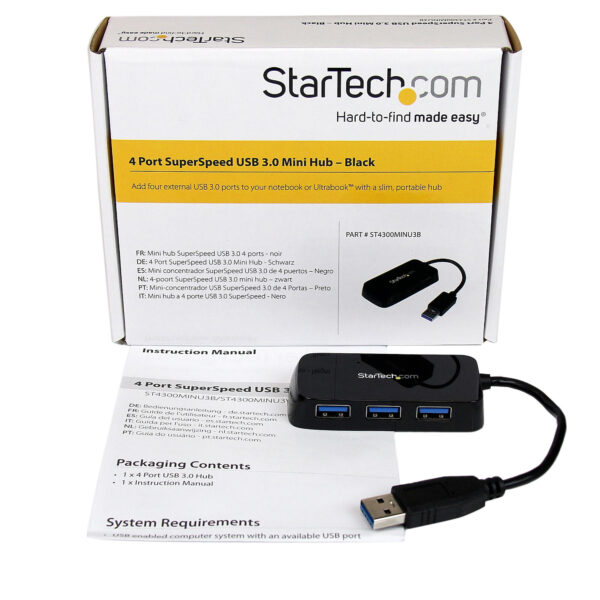 StarTech.com Draagbare 4-poorts SuperSpeed USB 3.0 hub - 5Gbps - zwart - Afbeelding 2