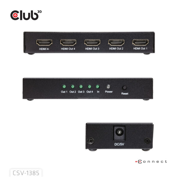 CLUB3D 1 to 4 HDMI™ Splitter 4K120Hz - Afbeelding 2
