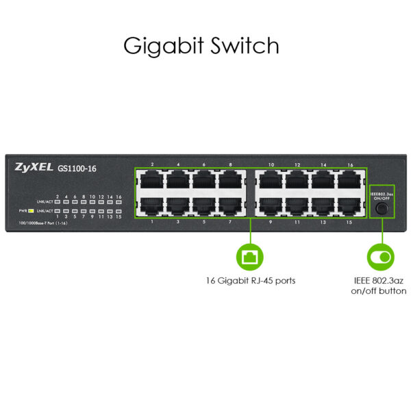 Zyxel GS1100-16 Unmanaged Gigabit Ethernet (10/100/1000) - Afbeelding 6