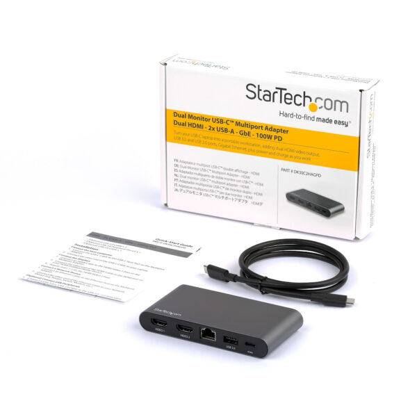 StarTech.com USB-C Dock - 4K Dual Monitor HDMI Display - Mini Laptop Docking Station - 100W Power Delivery Passthrough - GbE, 2- - Afbeelding 5