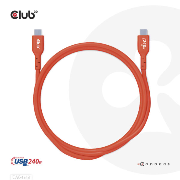 CLUB3D USB2 Type-C Bi-Directional USB-IF Certified Cable Data 480Mb, PD 240W(48V/5A) EPR M/M 3m / 9.84 ft - Afbeelding 8