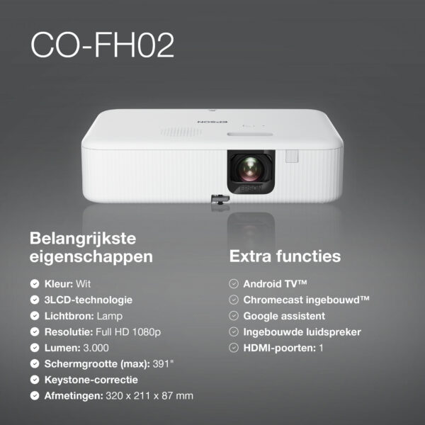 Epson CO-FH02 Smart Full HD-projector, 3000 lumen, scherm van maximaal 391 inch - Afbeelding 9