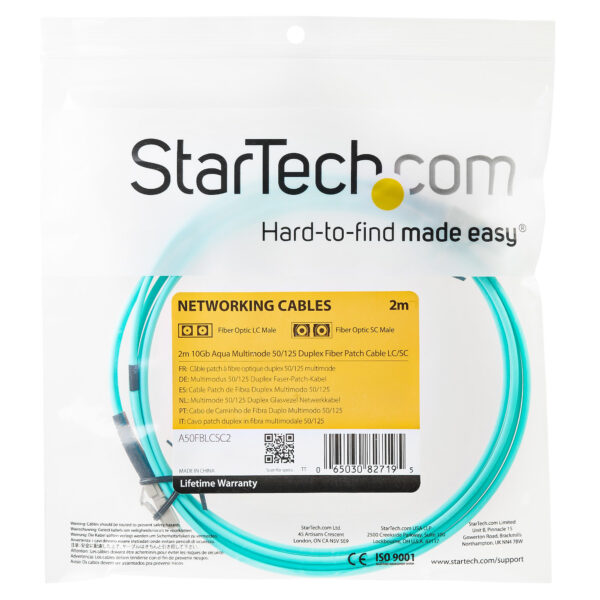 StarTech.com 2m LC/UPC naar LC/UPC OM3 Multimode Glasvezel Netwerkkabel, Full Duplex 50/125µm Zipcord Fiber, 100G Netwerken, LOM - Afbeelding 4