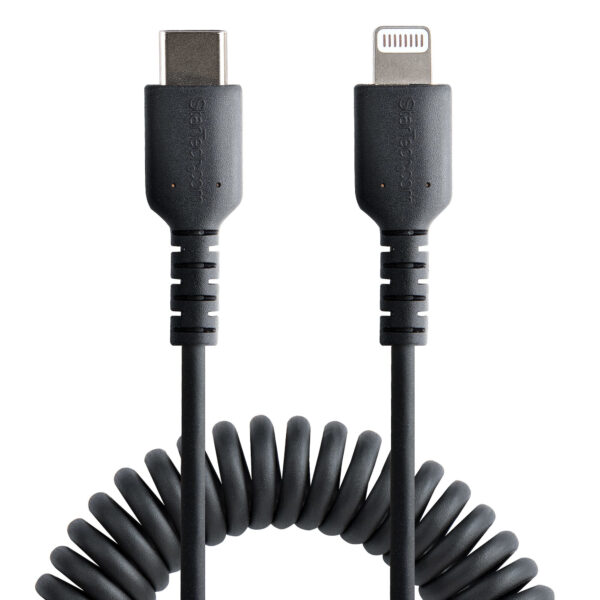 StarTech.com 1m USB-C naar Lightning Kabel, Zwart, MFi Gecertificeerd, iPhone Lader Spiraalkabel, Duurzame Aramidevezels, Robuus - Afbeelding 3