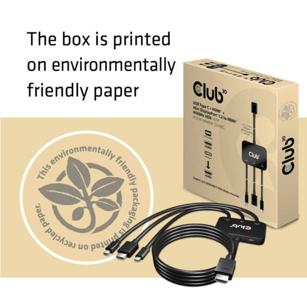 CLUB3D USB Type C + HDMI™ + MiniDisplayPort™ 1.2 to HDMI™ 4K60Hz HDR M/M Active Adapter 32AWG - Afbeelding 7