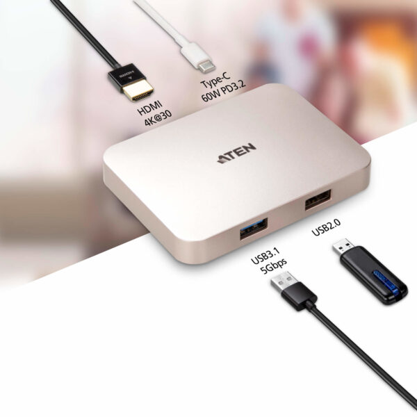 ATEN USB-C 4K Ultra Mini Dock met Power Pass-Through - Afbeelding 6