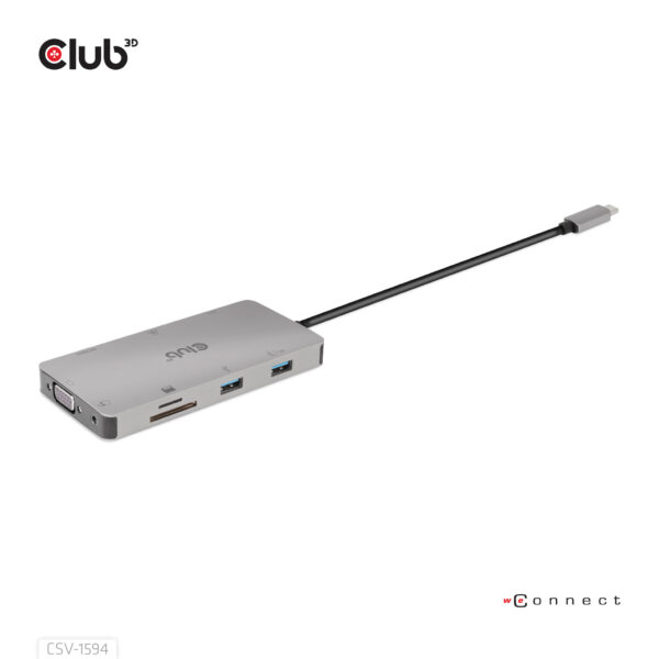 CLUB3D Type-C 9-in-1 hub with HDMI, VGA, 2x USB Gen1 Type-A,RJ45,SD/Micro SD card slots and USB Type-C oplaad mogelijkheid tot m - Afbeelding 14