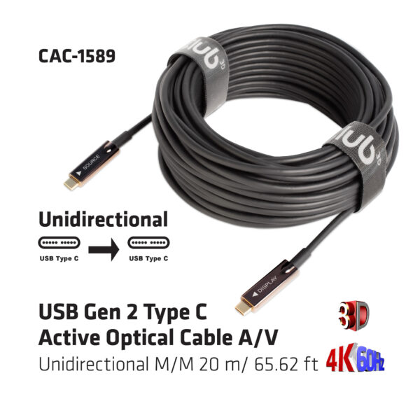 CLUB3D USB Gen 2 Type C actieve optische kabel 4K 60Hz Ultra HD unidirectioneel M/M 20 meter - Afbeelding 5