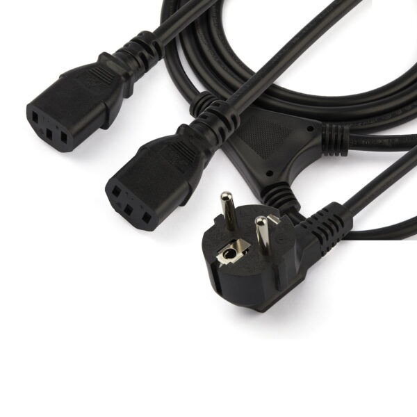 StarTech.com 2m Computer Splitter Stroomkabel, 18AWG, EU Schuko naar 2x C13, 10A 250V, Zwart, AC Vervangkabel, Printer Voedingsk - Afbeelding 2