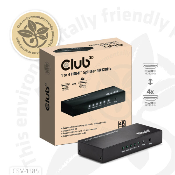 CLUB3D 1 to 4 HDMI™ Splitter 4K120Hz - Afbeelding 6