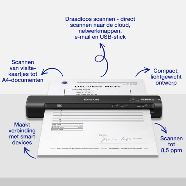 Epson WorkForce ES-60W, snelle draadloze mobiele A4-scanner met Wi-Fi-connectiviteit, ScanSmart-technologie en LCD-scherm - Afbeelding 14