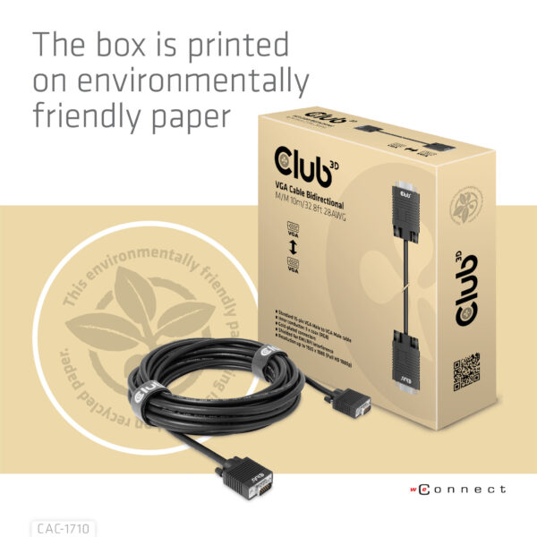 CLUB3D VGA Cable Bidirectional M/M 10m/32.8ft 28AWG - Afbeelding 9