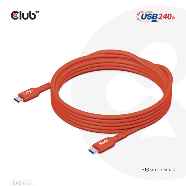CLUB3D USB2 Type-C Bi-Directional USB-IF Certified Cable Data 480Mb, PD 240W(48V/5A) EPR M/M 3m / 9.84 ft - Afbeelding 2