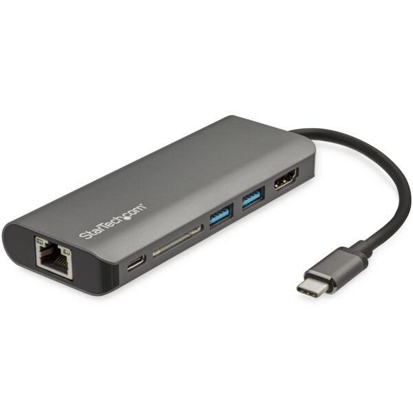 StarTech.com USB-C Multiport Adapter - USB-C Travel Dock met 4K HDMI, 3x USB 3.0 Hub, SD/SDHC, GbE, 60W PD 3.0 Pass-Through - Co