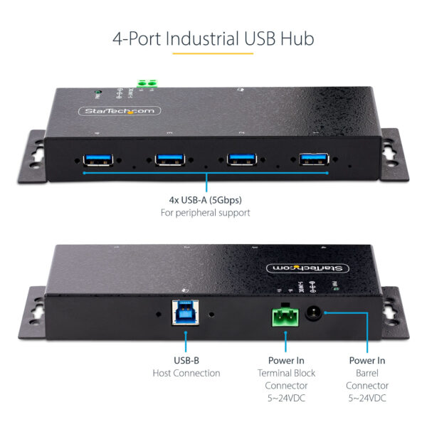 StarTech.com 4-Port Industrial USB 3.0 Hub, 5Gbps, Rugged USB Hub met ESD en Overspanningsbeveiliging, DIN/Wand/Bureau Monteerba - Afbeelding 9