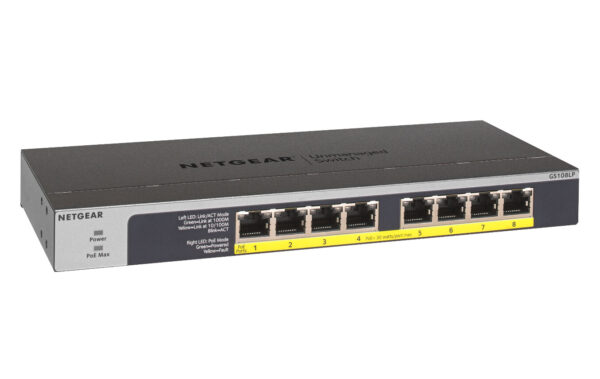 NETGEAR GS108LP Unmanaged Gigabit Ethernet (10/100/1000) Power over Ethernet (PoE) 1U Zwart, Grijs - Afbeelding 3