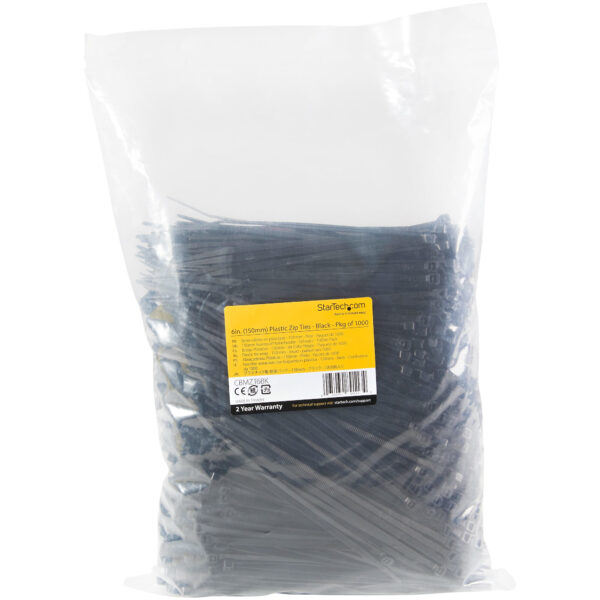 StarTech.com 15 cm Zwarte Kabelbinders 3 mm Breed, 39 mm Bundeldiameter, 18 kg Treksterkte Zelfsluitende Snelbinders uit Nylon m - Afbeelding 2