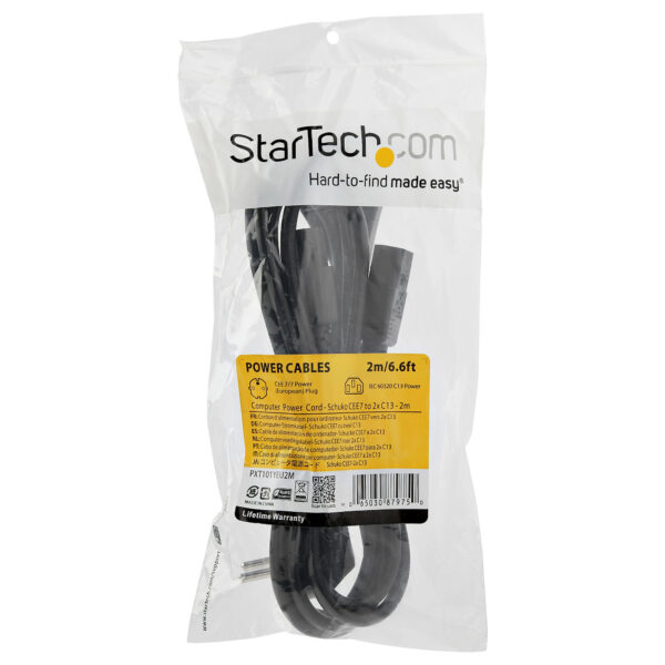 StarTech.com 2m Computer Splitter Stroomkabel, 18AWG, EU Schuko naar 2x C13, 10A 250V, Zwart, AC Vervangkabel, Printer Voedingsk - Afbeelding 5