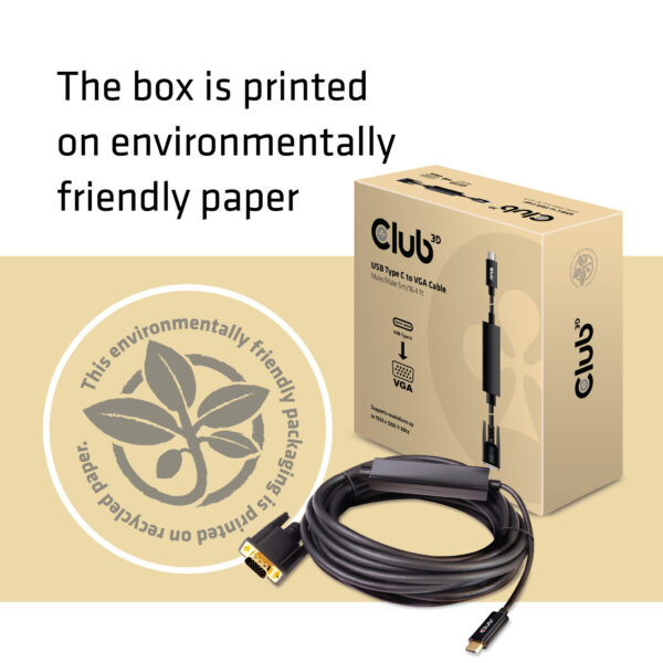 CLUB3D USB Type C to VGA Active Cable M/M 5m/ - Afbeelding 2