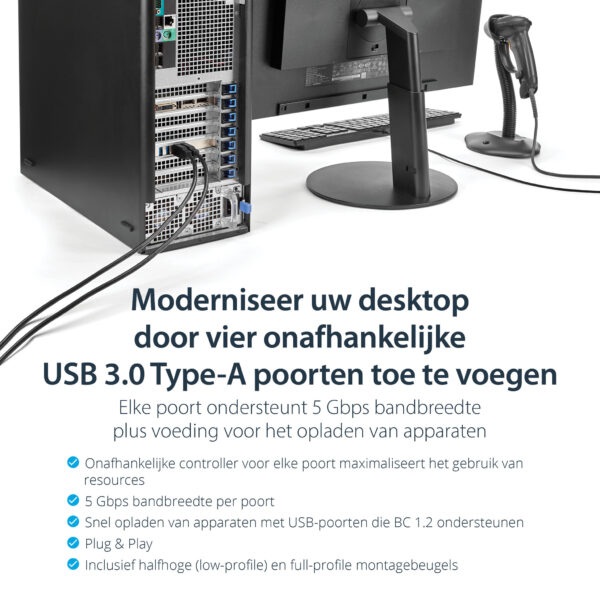 StarTech.com 4-poorts PCI Express (PCIe) SuperSpeed USB 3.0 kaartadapter met 4 speciale 5 Gbps kanalen UASP SATA/LP4-voeding - Afbeelding 6