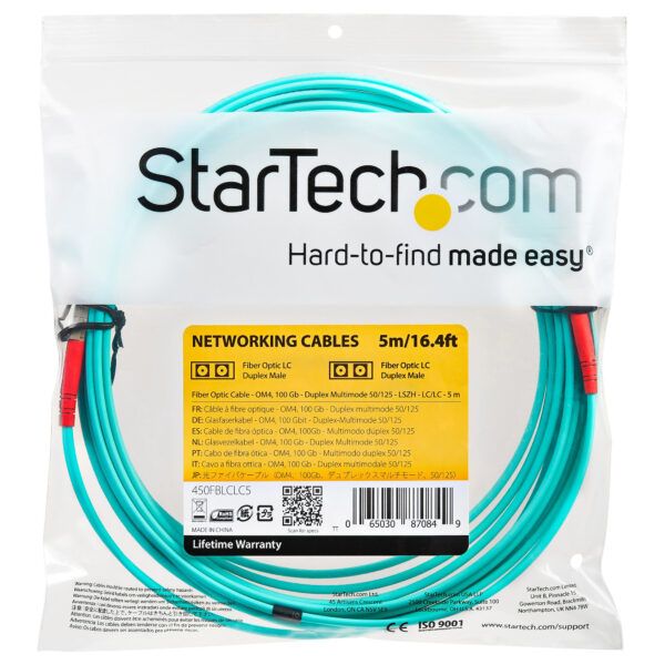 StarTech.com 5m LC/UPC naar LC/UPC OM4 Multimode Glasvezel Netwerkkabel, 50/125µm LOMMF/VCSEL Zipcord Fiber, 100G Netwerken, Low - Afbeelding 2